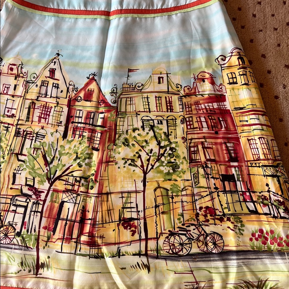 Harold's Multicolor Silk Cityscape A-Line Skirt - Picture 4 of 10